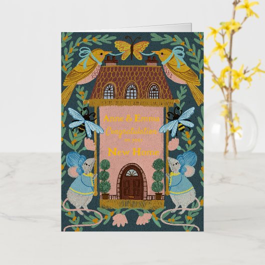 新しいホームカーお洒落ド – コテージインスパイアデザイン 箔グリーティングカード (黄色い花)