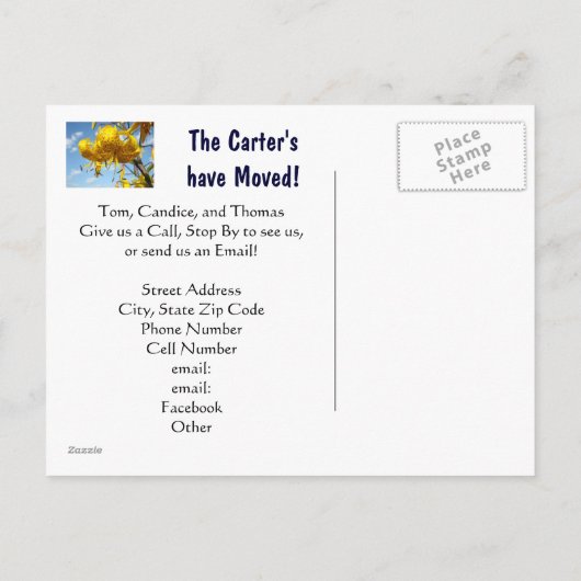 新しいホームカードに移動された新しいアドレスポストカード 案内ポストカード (裏面)