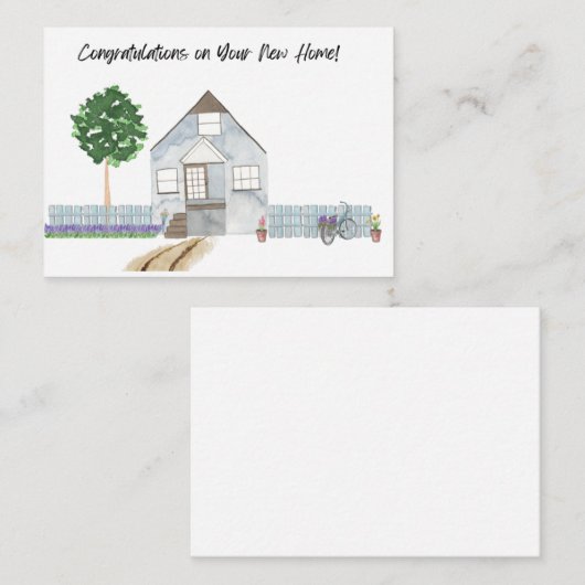 新しいホームカードの水彩画おめでとうございます ノートカード (正面/裏面)