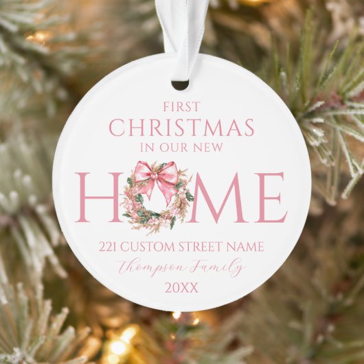 新しいホームクリスマスにピンクの弓初めてのクリスマス オーナメント (ツリー)