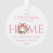 新しいホームクリスマスにピンクの弓初めてのクリスマス オーナメント (裏面)