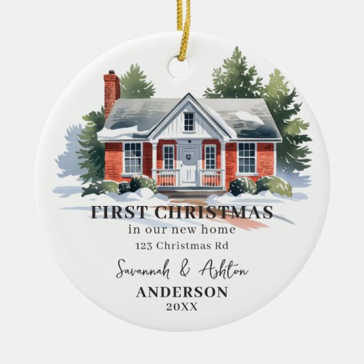 新しいホームクリスマスの初めてのクリスマス セラミックオーナメント (正面)