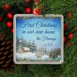 新しいホームクリスマスウォーターカラーシーン メタルオーナメント