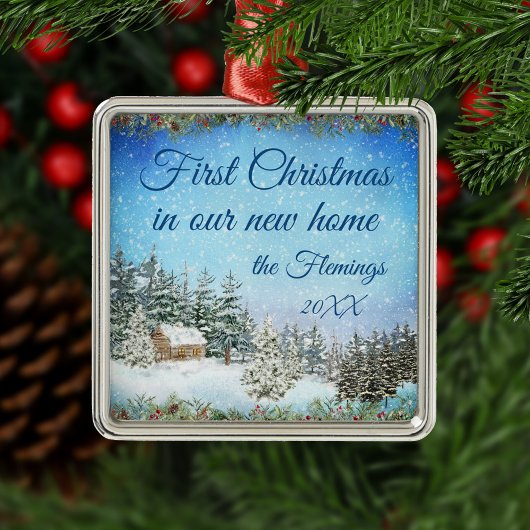 新しいホームクリスマスウォーターカラーシーン メタルオーナメント