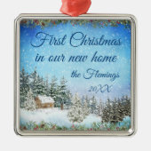 新しいホームクリスマスウォーターカラーシーン メタルオーナメント (正面)