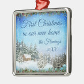 新しいホームクリスマスウォーターカラーシーン メタルオーナメント (左)