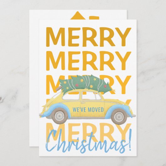 新しいホームクリスマスツリーの車のモダン休日を移動 案内状 (正面/裏面)