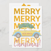 新しいホームクリスマスツリーの車のモダン休日を移動 案内状 (正面/裏面)