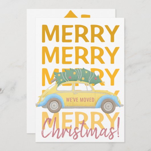 新しいホームクリスマスツリーの車のモダン休日を移動 案内状 (正面/裏面)