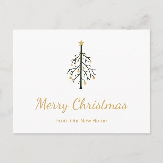 新しいホームクリスマスツリー金ゴールドスクリプトの移動 案内ポストカード (正面)