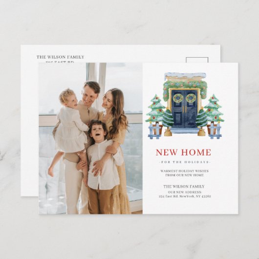 新しいホームクリスマスドア引越し写真 シーズンポストカード (正面/裏面)