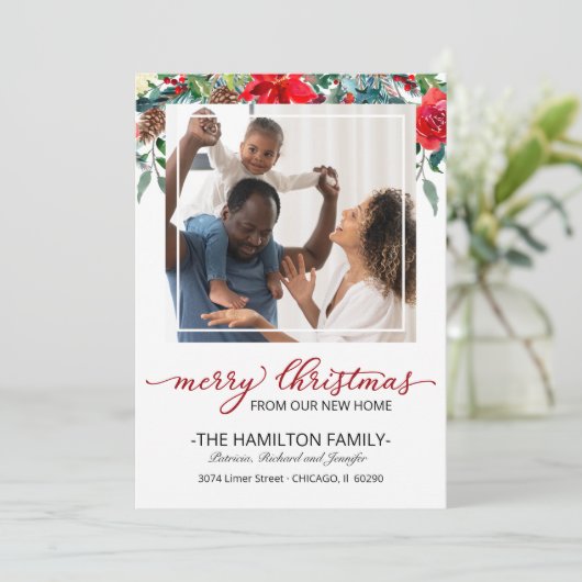 新しいホームクリスマスムービングアナウンスメントフォト シーズンカード (スタンド正面)