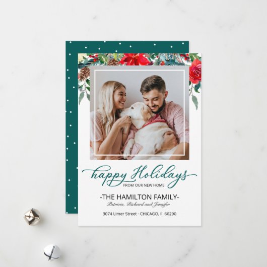 新しいホームクリスマスムービングアナウンスメントフォト シーズンカード (正面/裏面インサイチュ)