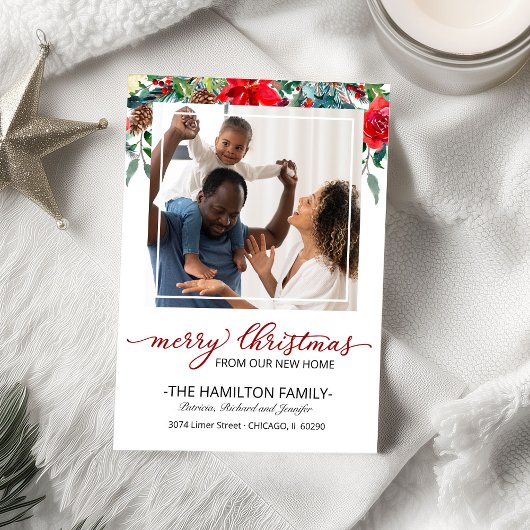 新しいホームクリスマスムービングアナウンスメントフォト シーズンカード