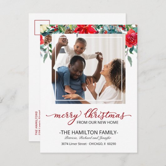 新しいホームクリスマスムービングアナウンスメントフォト シーズンポストカード (正面/裏面)