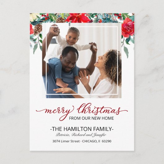 新しいホームクリスマスムービングアナウンスメントフォト シーズンポストカード (正面)