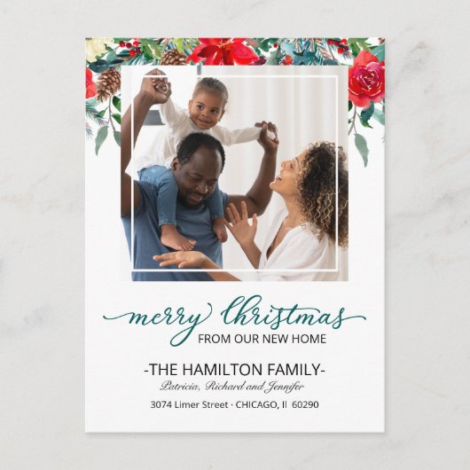 新しいホームクリスマスムービングアナウンスメントフォト シーズンポストカード (正面)