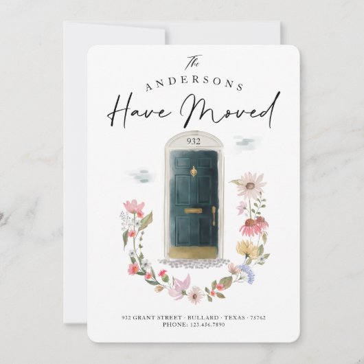 新しいホームグリーンウォーターカラードアワイルドフラワーフローラ 案内状 (正面)