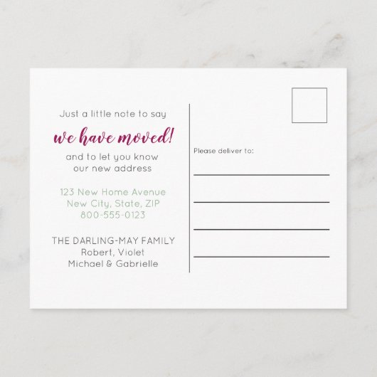 新しいホームスイートホームウォーターカラーフローラ移動 案内ポストカード (裏面)