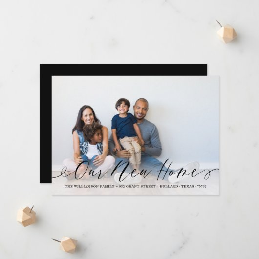 新しいホームスクリプエレガントトの家族の写真の移動 案内状 (正面/裏面インサイチュ)