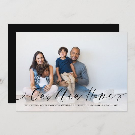 新しいホームスクリプエレガントトの家族の写真の移動 案内状 (正面/裏面)