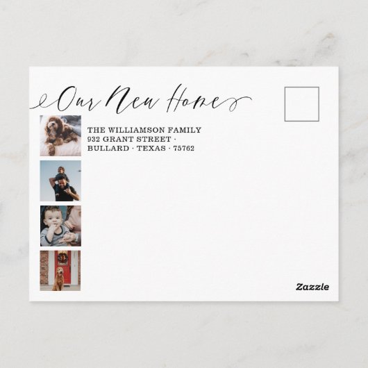 新しいホームスクリプエレガントト写真コラージュ移動 ポストカード (裏面)