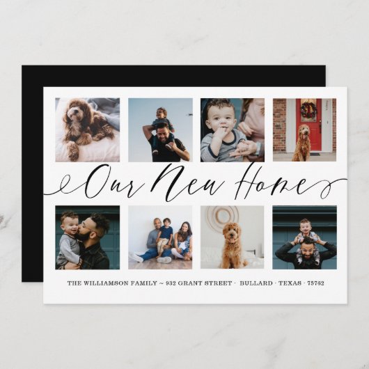 新しいホームスクリプエレガントト写真コラージュ移動 案内状 (正面/裏面)