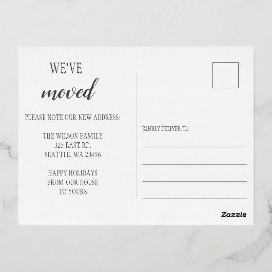 新しいホームスクリプト引っ越しましたの写真の移動 箔シーズンポストカード (裏面)