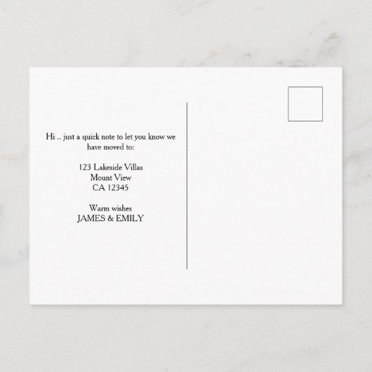 新しいホームタイポグラフィミニマル写真移動 案内ポストカード (裏面)