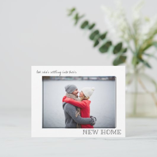 新しいホームタイポグラフィミニマル写真移動 案内ポストカード (スタンド正面)