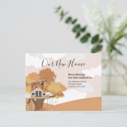 新しいホームツリーハウスアドレスの変更を移動する ポストカード (スタンド正面)
