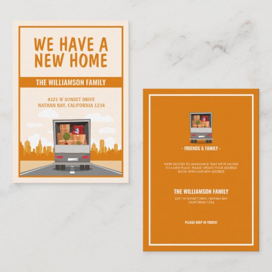 新しいホームトラックとオレンジの街並み予算の移動 ノートカード (正面/裏面)