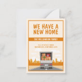 新しいホームトラックとオレンジの街並み予算の移動 ノートカード (正面)