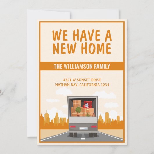 新しいホームトラックとオレンジの街並み移動 案内状 (正面)