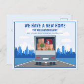 新しいホームトラックと青い街並み移動 案内ポストカード (正面/裏面)