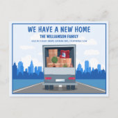 新しいホームトラックと青い街並み移動 案内ポストカード (正面)