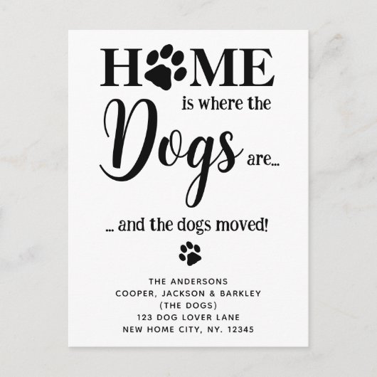 新しいホームドッグ引っ越しましたかわいいペットドッグ移動 案内ポストカード (正面)