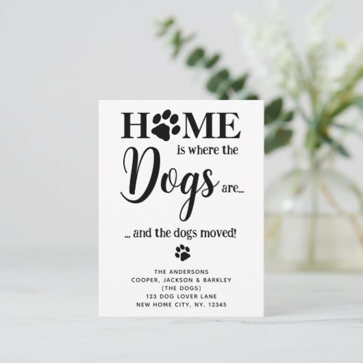 新しいホームドッグ引っ越しましたかわいいペットドッグ移動 案内ポストカード (スタンド正面)