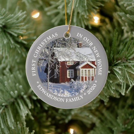 新しいホームハウスの写真の初めてのクリスマス セラミックオーナメント (ツリー)