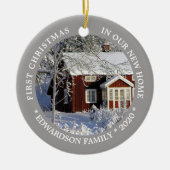 新しいホームハウスの写真の初めてのクリスマス セラミックオーナメント (正面)