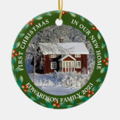 新しいホームハウスの写真の初めてのクリスマス セラミックオーナメント (正面)