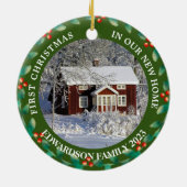 新しいホームハウスの写真の初めてのクリスマス セラミックオーナメント (裏面)