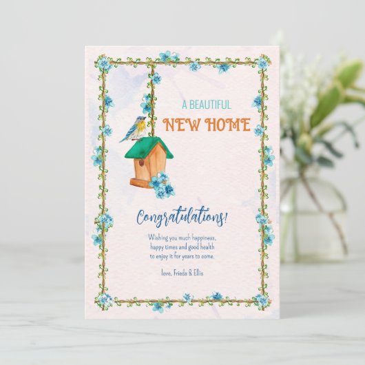 新しいホームバードハウスグリーティングカード 招待状 (スタンド正面)