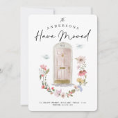 新しいホームピンクウォーターカラードアワイルドフラワーフローラ 案内状 (正面)