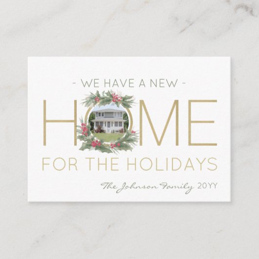 新しいホームフォトクリスマスリースの住所の変更 エンクロージャーカード (正面)