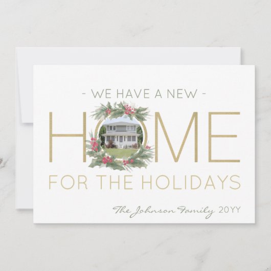 新しいホームフォトクリスマスリースの住所の変更 シーズンカード (正面)