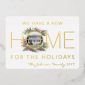 新しいホームフォトクリスマスリースの住所の変更 箔シーズンカード (正面)