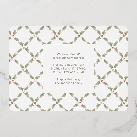 新しいホームフォトクリスマスリースの住所の変更 箔シーズンカード (裏面)