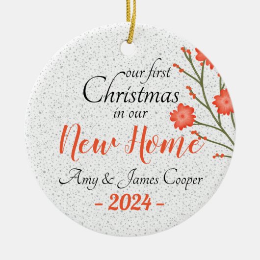 新しいホームフォトスクリプトの初めてのクリスマスエレガント セラミックオーナメント (正面)