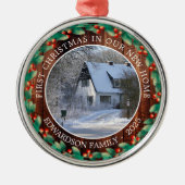 新しいホームフォトファミリーの初めてのクリスマス メタルオーナメント (正面)